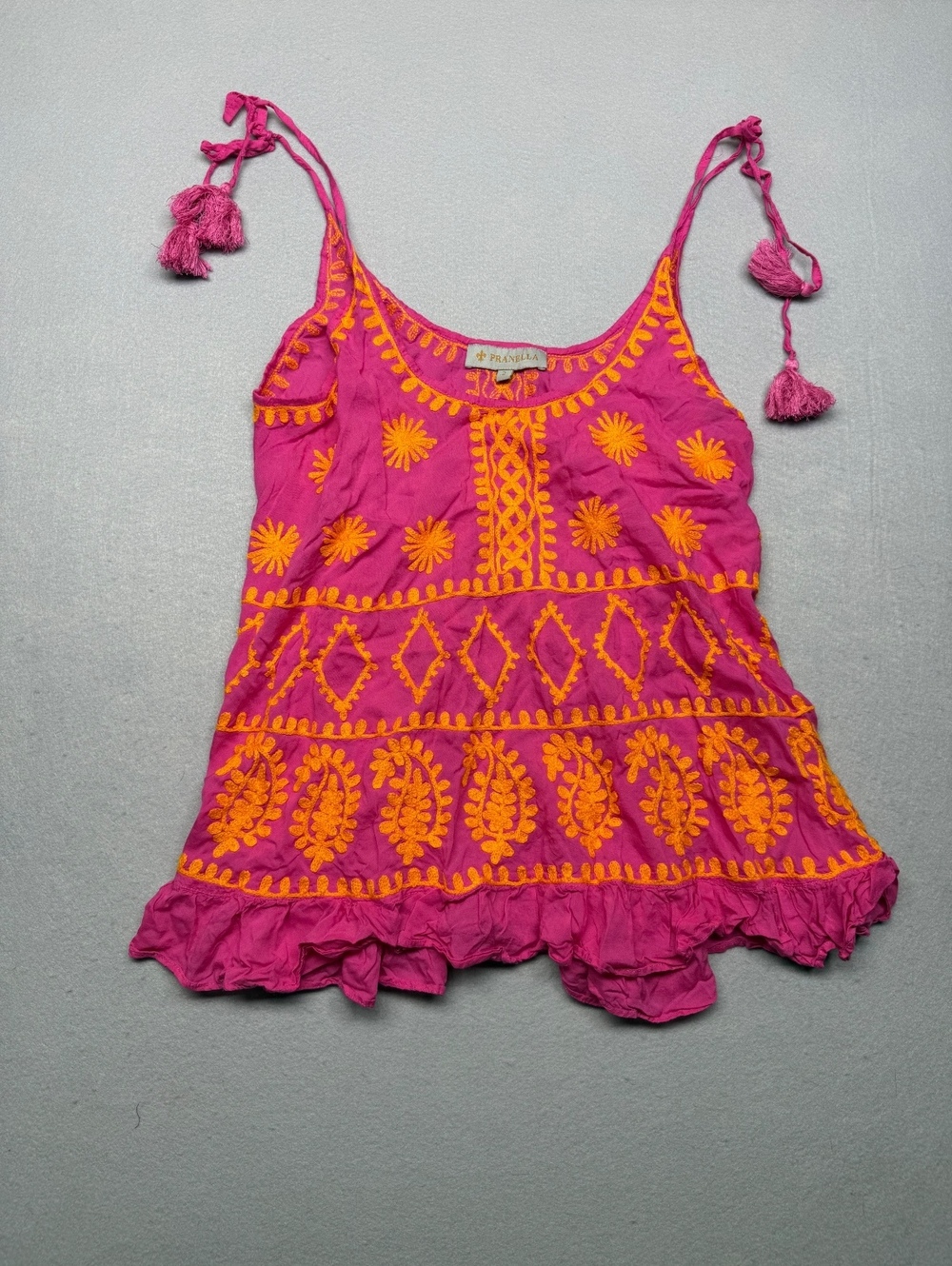 Pranella Embroidered Tank Top Women's Size 2 Pink Orange